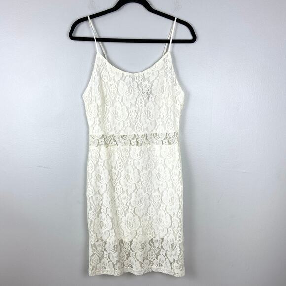 Aqua Bloomingdales White Lace Overlay Dress Sheer Accent Sleeveless Size Small - Picture 1 of 12